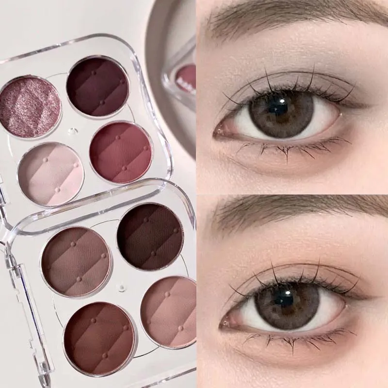 4 Colors Matte Fine Glitter Low Saturation Eye Shadow Palette Long Lasting Silky and Easy Coloring Peach Powder Daily Eye Makeup