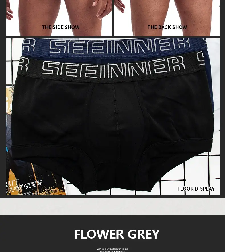 Seeinner Herren-Boxershorts, Baumwolle, U-Konvexbeutel, Unterwäsche, weiche, bequeme Unterhose, Cueca Masculina, M-XXL, Schwarz, Weiß, Grau