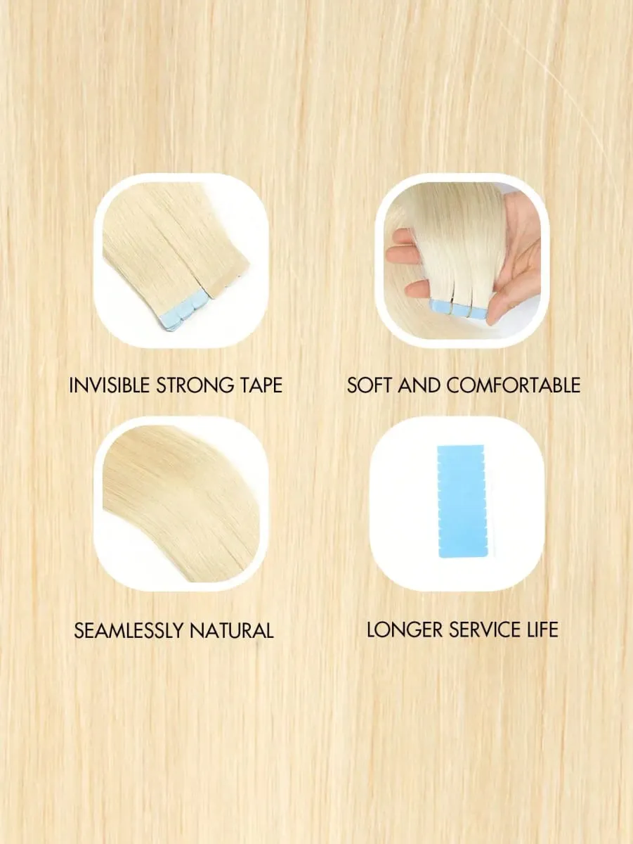 Mini Tape In Hair Extensions 12-20 Inches 10pcs/20pcs Invisible Human Hair Natural Tape In Hair Extention 60 Platinum Blonde
