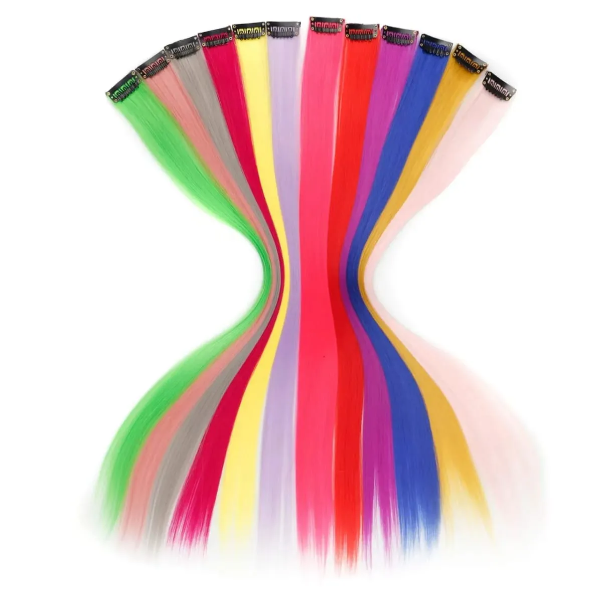 45cm Straight Clip‑on Synthetic Hair Pieces One‑Piece Bright Color Hair Extension Clips DIY Cosplay Hair Accessories
