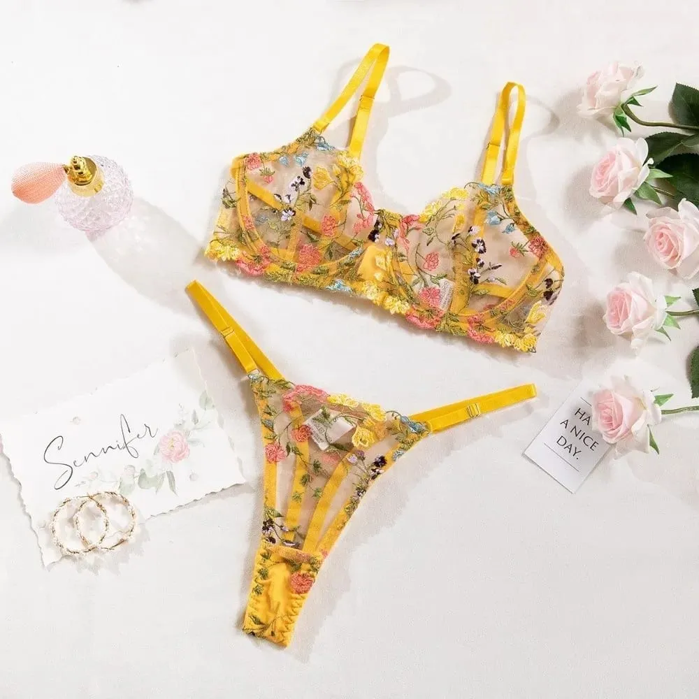 Bohemia Transparent Lingerie Set Ultra-thin Push Up Panties Bra Set Elegant Bra Suit Valentine's Day