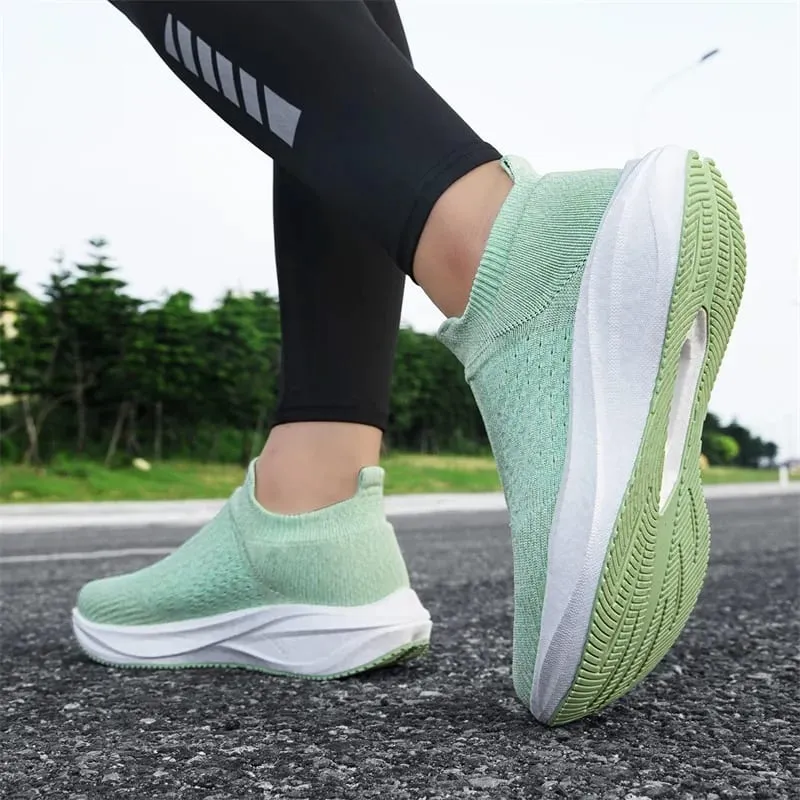Unisex Slip on Sock Running Shoes Breathable Knit Mesh Sneakers Lightweight CushionThick SoleNonSlipWalking GymAthletic Footwear