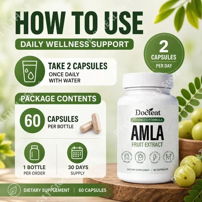 Docteat Amla Fruit Extract Capsules for Immune Support and Skin Health with Vitamin C Vitamin B3 CoQ10 and PQQ 60 Capsules
