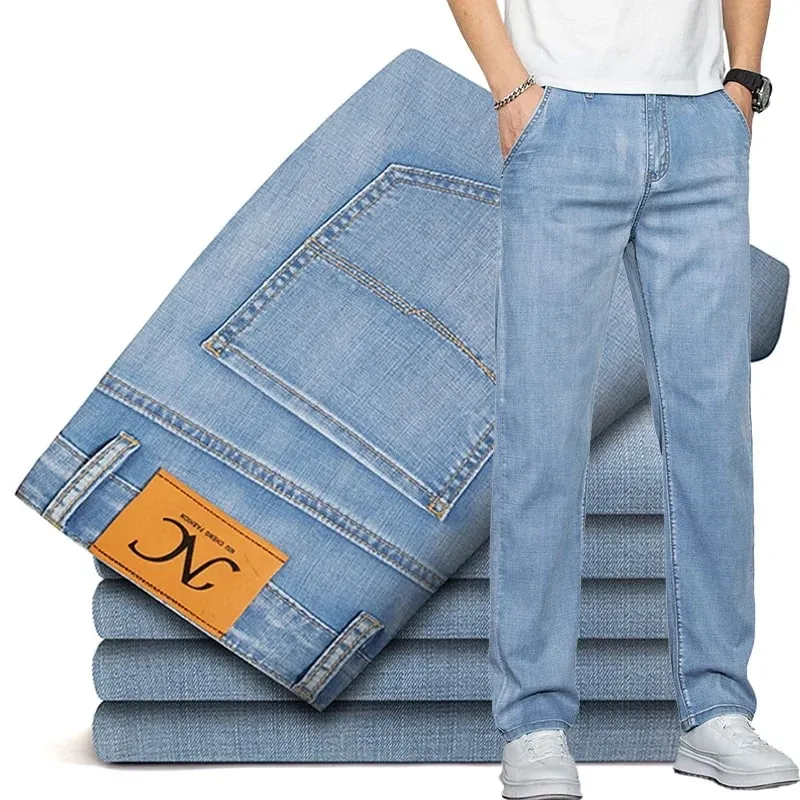2026 New in Lyocell Fabric Summer Ultra-thin Men's Jeans Soft Drape Loose Straight Casual Denim Pants Street Wide Leg Trousers