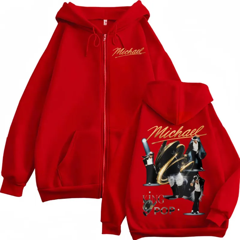 King of Pop Michael Jackson Concert Zipper Hoodies Men's Women Fashion Trend Classic Jacket Sweatshirt Long Sleeve Zip Up Hoodie