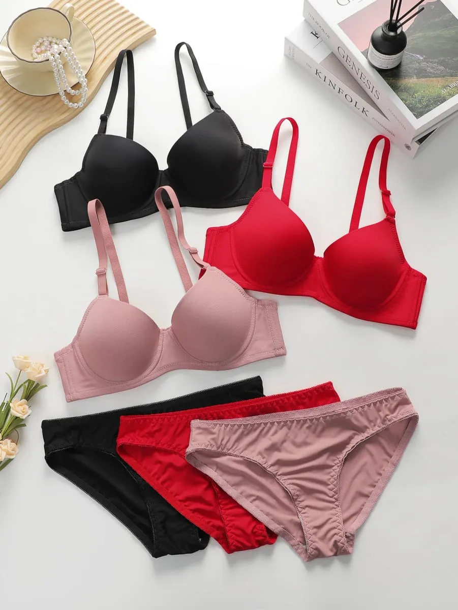 Solid bøjle Lingeri Sæt Undertøj Trussesæt Kvinder Push Up BH med stålring Intimates Undertøjsdragt
