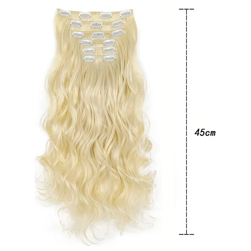 16Clips Synthetic18Inch Long Curly Hair Hairpiece Heat Resistant Hair Extension Clips In Ombre Black Brown Blond Women Halloween