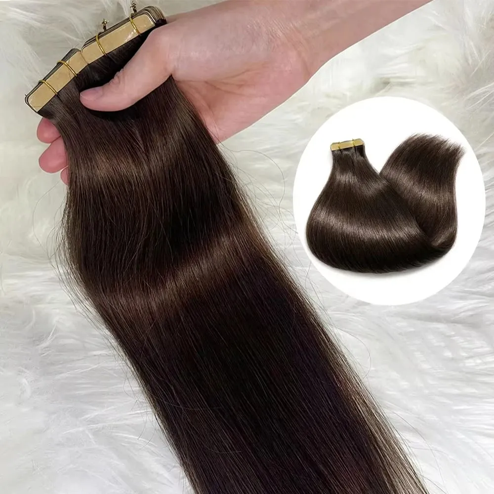 16A Tape In Hair Extension 100% Human Hair Straight Brown 4A# Seamless Invisible Tape In Human Hair Extensions 63 Pcs-150g 16 18 20 22 Inch Colored Remy