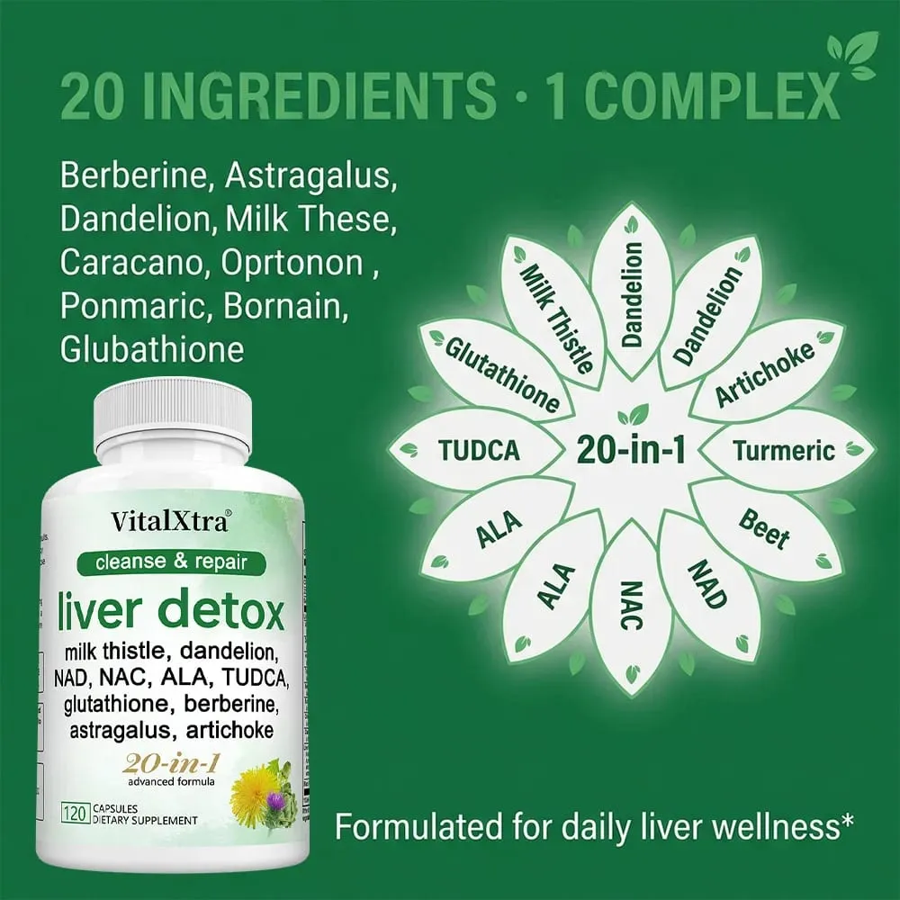 Liver Detox & Repair Capsules with Milk Thistle Dandelion & Turmeric Liver Cleanse Nourishing Antioxidant & Digestion Support