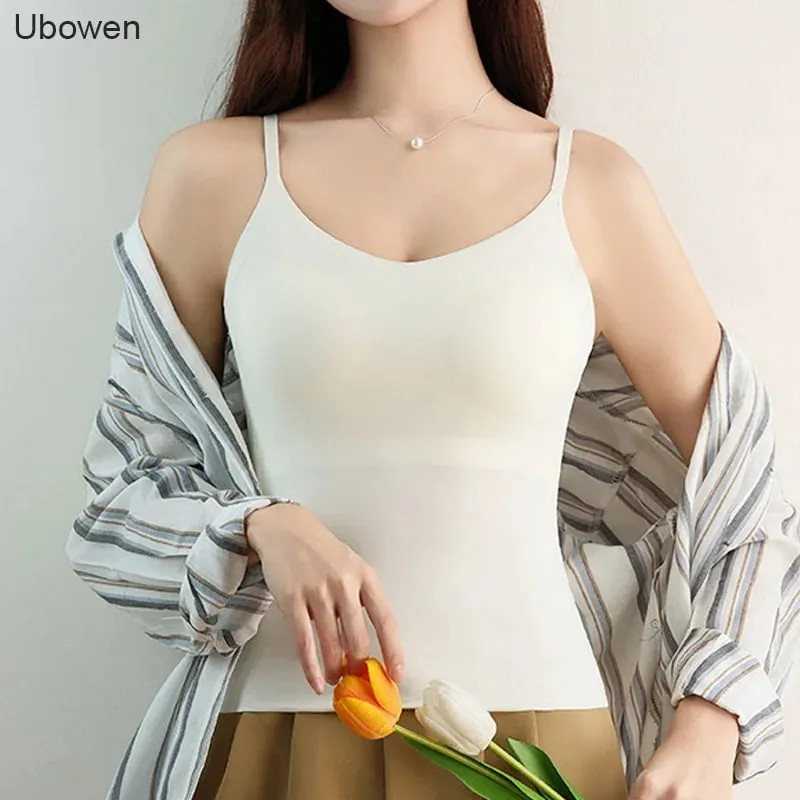 M-2XL Beautiful Back Sling Long Vest With Build-in Bra Women's Summer Fixed Cup Outer Wear Bottoming Top For 40-80kg