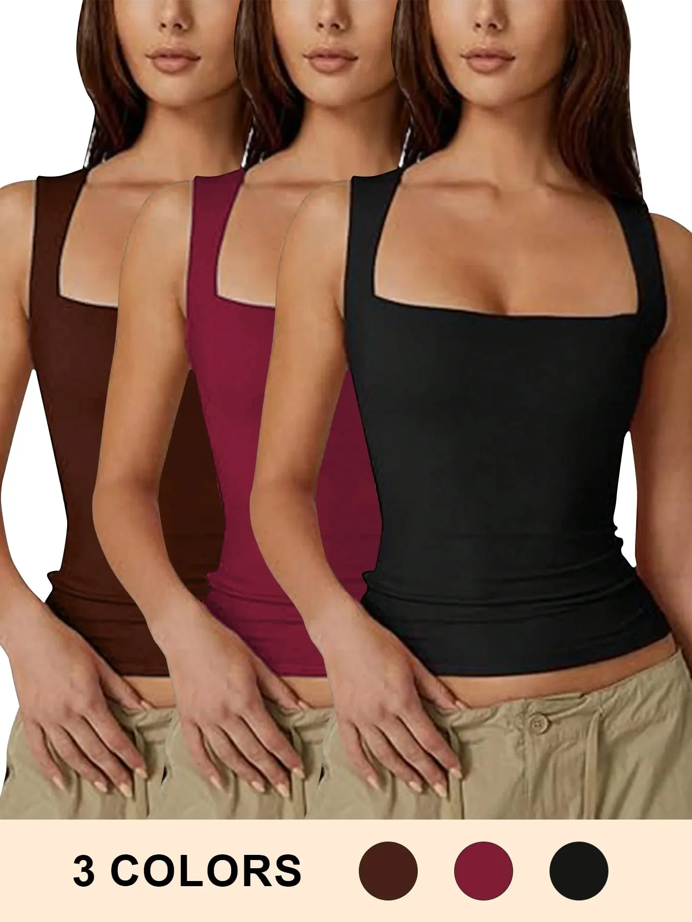 2026 Summer Women's Square Neck Sleeveless Double Layer Tank Top Basic Tight T-shirt Y2k Solid Sexy Goth Tank Top Women Clothing