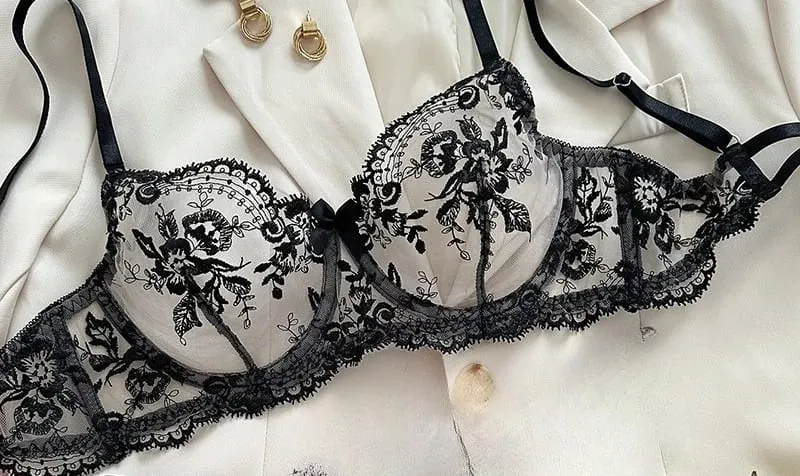 Lace Embroidery Ultra Thin Cup Bra Set Sheer Mesh Sleepwear for Big Bust Women S-XL Push Up Hot Sale 2026 32-38 S-XL Bra Set