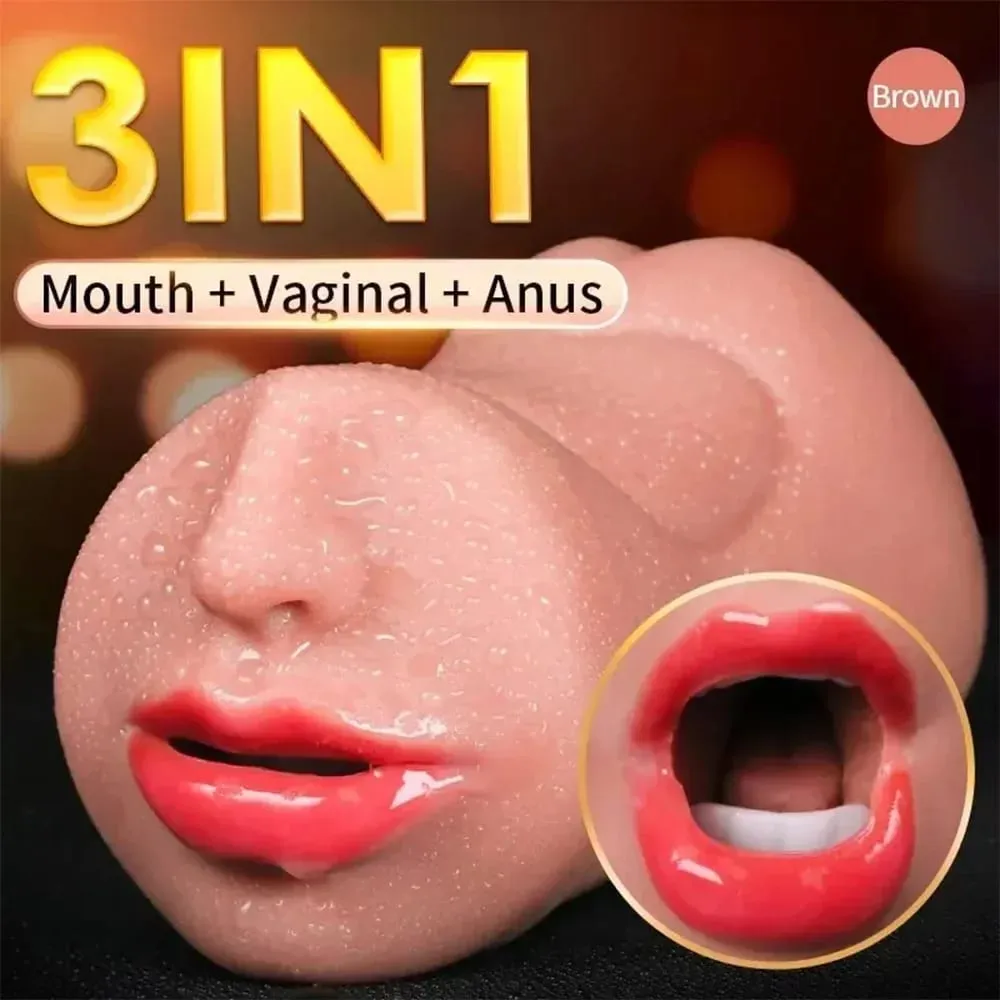 3 in 1 인공 질 남성 자위대 컵 현실적인 질 실제 구강 질 항문 실리콘 엉덩이 섹스 토이 남성 자위