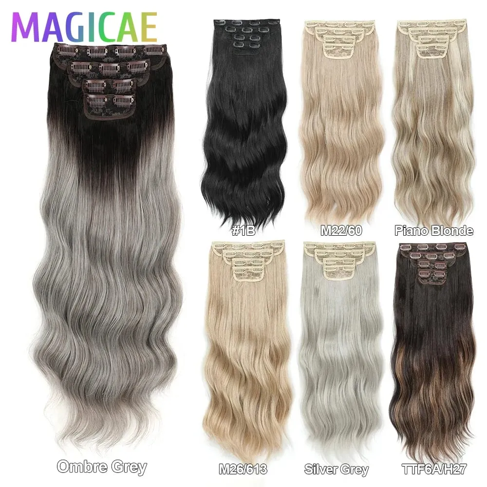 24Inch Clips Body Wave Bundle Ombre Grey Blonde P27/613 4Pcs/Lot Clip In 220g Ombre Brown 6# High Temperature Bio Synthetic Hair