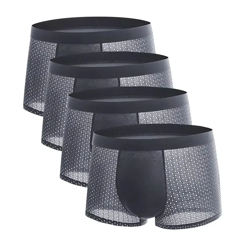 4 pz Uomini Boxer Lce Maglia di Seta Biancheria Intima da Uomo Mutandine Solido Sexy Comodo Estate Traspirante Lntimate Mutande