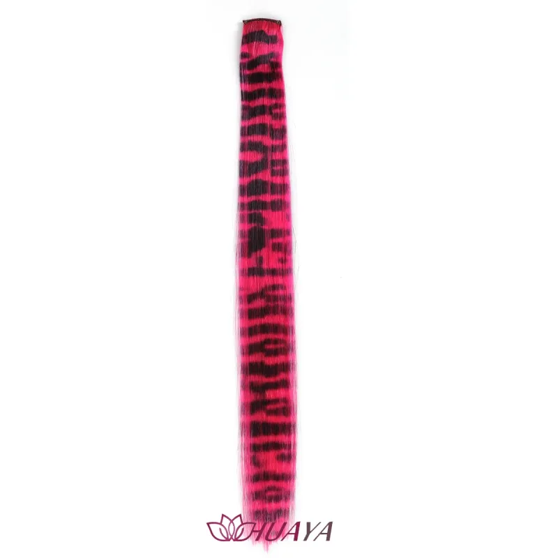 คลิปสังเคราะห์ในการต่อผมที่มีสีสันปลอมผมคลิปในชิ้นเดียววิกผมสำหรับผู้หญิง Y2K ที่มีสีสันต่อผมเสือดาว