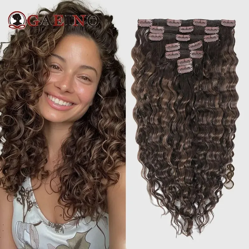 12A Grade Water Wave Clip In Hair Extensions 100% Human Hair Remy 7Pcs/Set Wet and Wavy Clip Ins Hairpieces For Women 14-24Inch