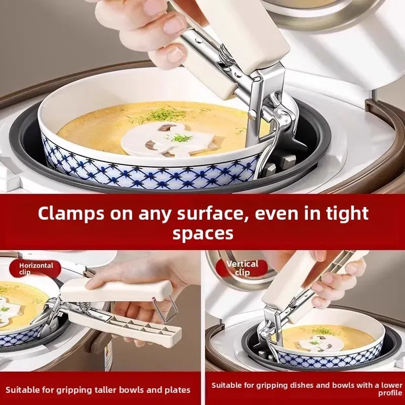 Heat Resistant Bowl Tongs Kitchen Utensils Steamer Stainless Steel Plate Elevator Cooking Safety Clamp Tool