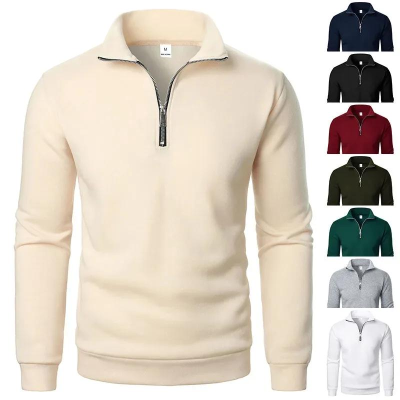 Spring Autumn new Casual Half Zipper stand collar sweatshirt Trend Simple slim men Pullover long sleeve tops Men's sweatshirt