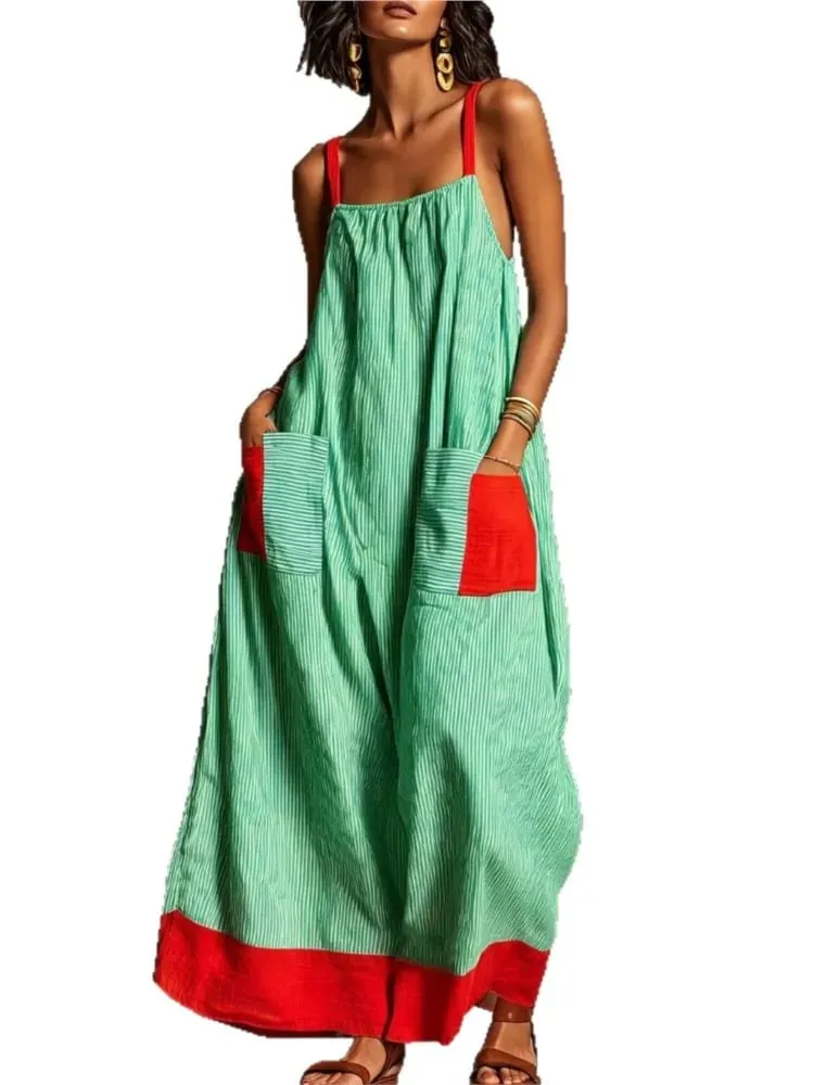 Summer New Elegant Sleeveless Striped Suspender Dress Women's Fashion Boho Casual Office Holiday Party Dresses For Women Robe — image 5