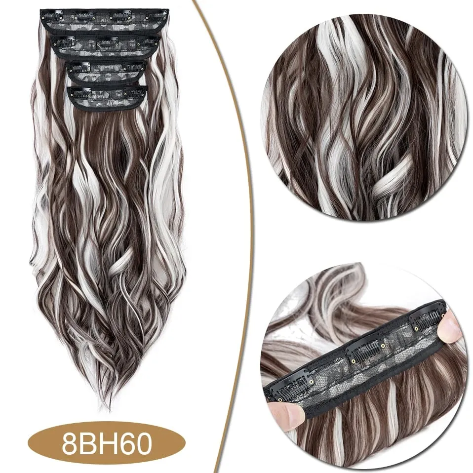 S-noilite Synthetic Hair 22inch Clips In Hair Extensions Long Wavy Clip In Hair Thick Double Weft 4Pcs/set Hairpieces For Women