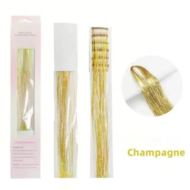 6Pcs Hair Tinsel Clip in Hair Extensions 20 Inch Synthetic Colorful Shiny Sparkle Glitter Tinsel Hair for Women Girls Cosplay