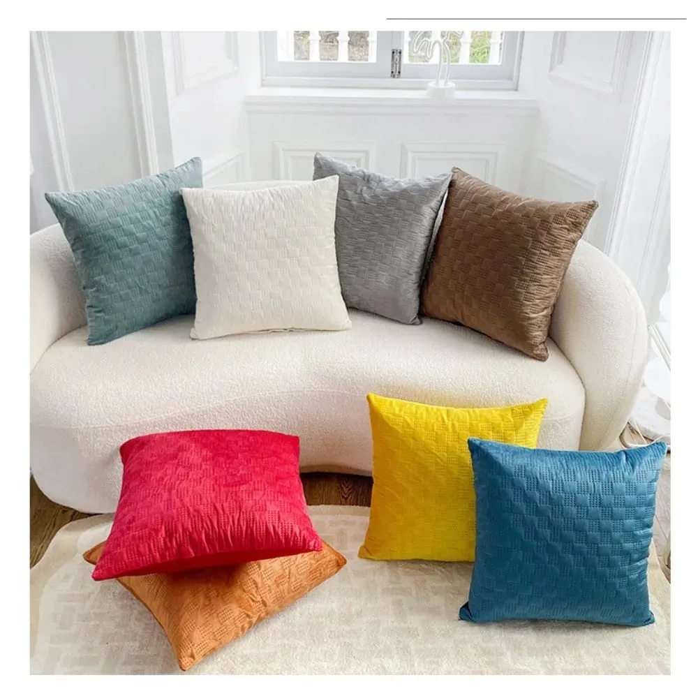 Mall Nordic Punching Process Checkered Velvet Cushion Cover 45x45cm Solid Color Decorative Throw Pillow Case for Sofa