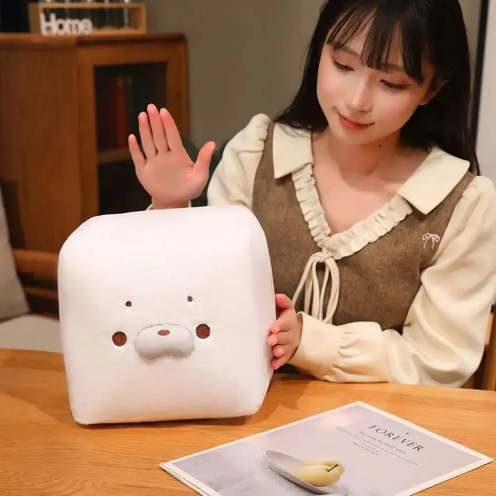 Cute Seal Expression Plush Doll Toy Square Soft Tofu-Shaped Cushion Tofu-Shaped Bag Charm Home Decoration