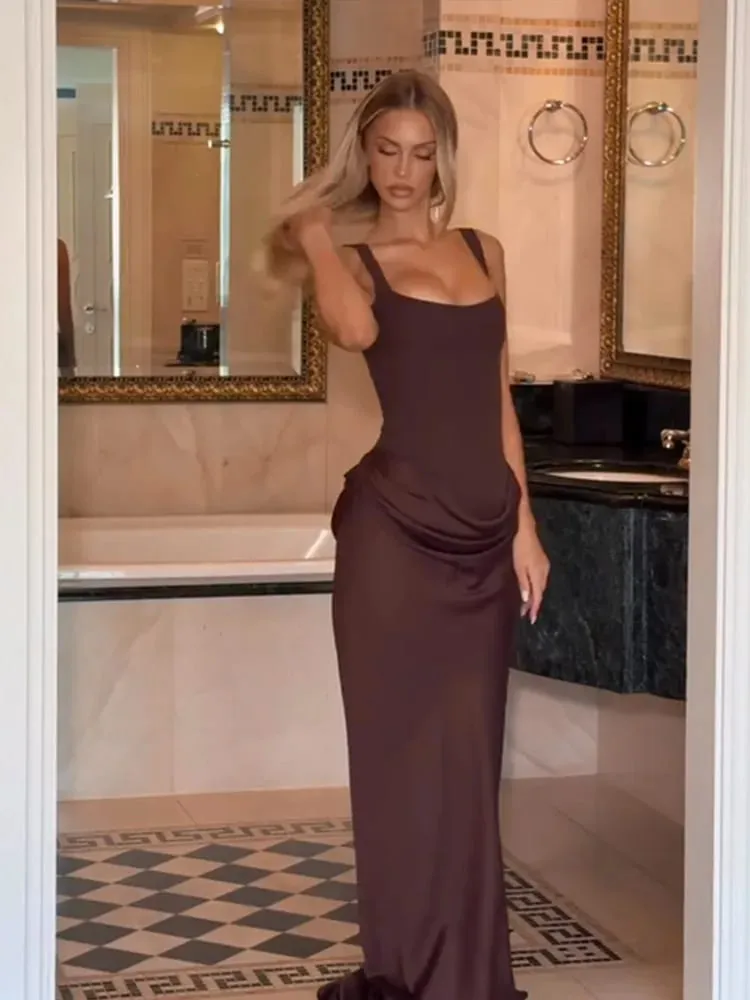 Women Square-neck Halter Mini Dress Sexy Pleated Sleeveless Backless High Waist Bodycon Dresses New Summer Lady Party Robes 2026