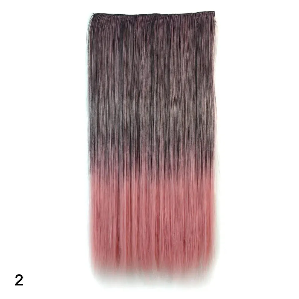 Rainbow Hairpiece Clip in One Piece Hair Extension Long Straight Synthetic Black Blue Gray Green Ombre Color Hairpieces