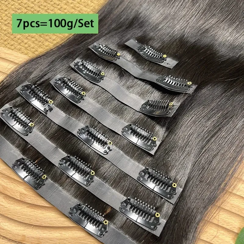 18A Seamless Straight Clip Ins Human Hair PU Invisible Clip In Hair Extensions 100% Raw Virgin Human Hair Double Weft 7Pcs/Set