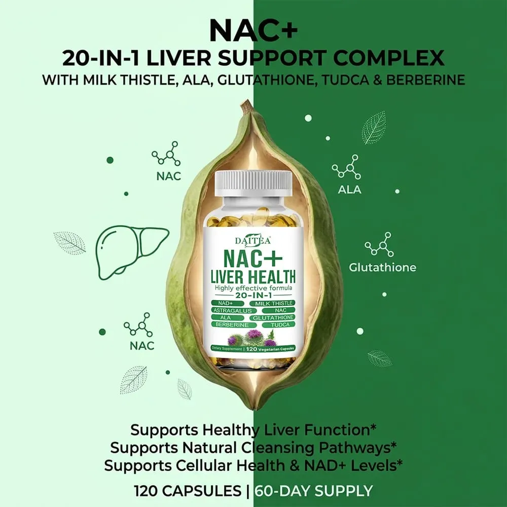 NAC & Milk Thistle Complex Capsules Supports Liver Cleanse & Repair Detox Digestive Health Cellular Health & Immune Wellness