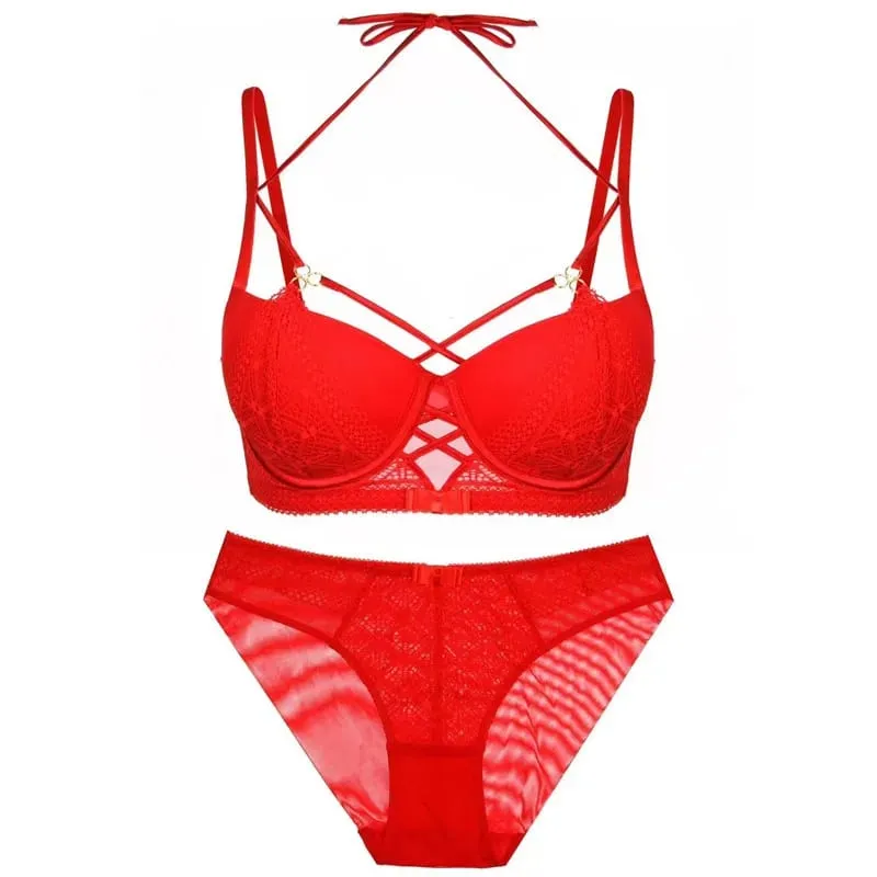 high quality sexy lace women bras and brief two piece set push up B C D cup wire summer lingerie underwear black white