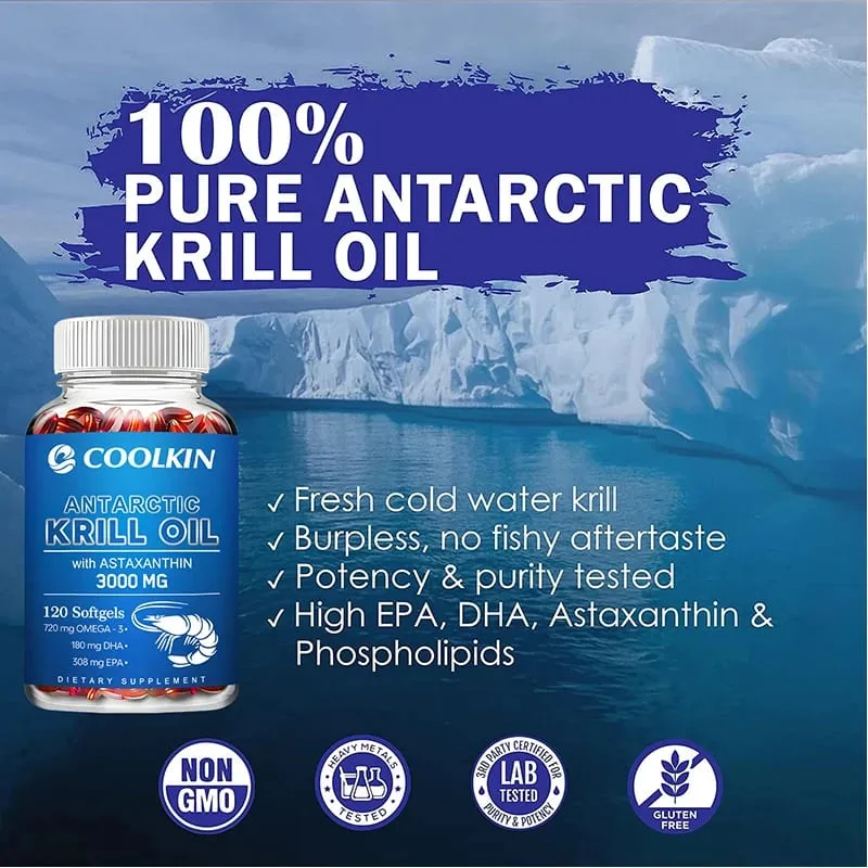 南極磷蝦油 3000 毫克 - Omega-3 EPA DHA 天然蝦紅素對心臟和關節健康的最大強度