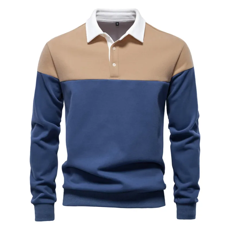 New Spring Men's Color-Block Cotton Blend Hoodies for Business Casual Style Long Sleeve Sweatshirt