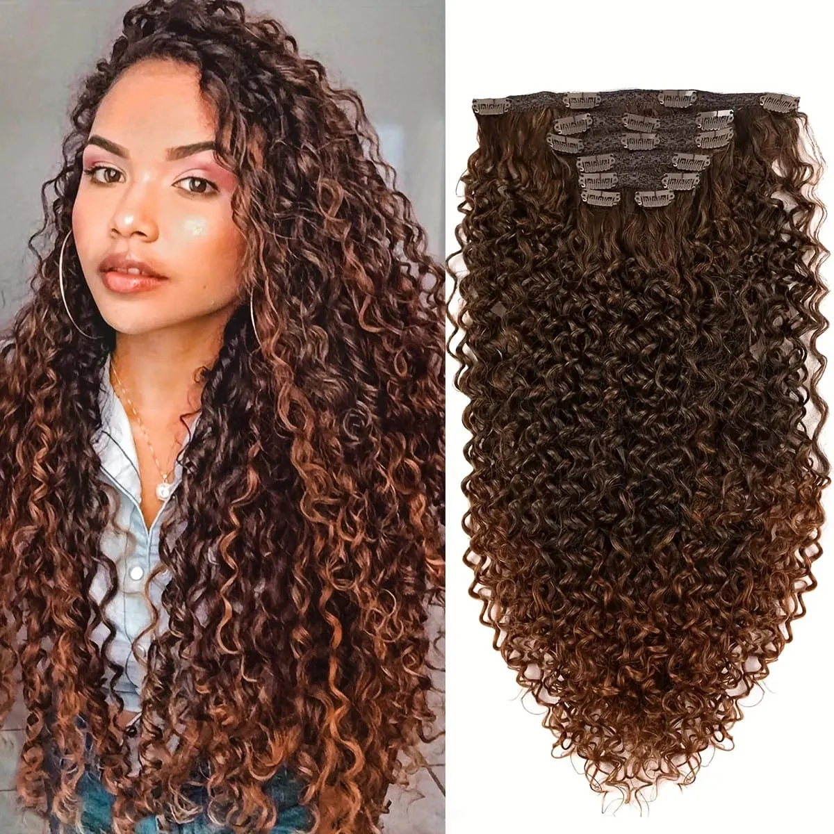 Synthetic 20inch Kinky Curly Clip In Hair Extensions Double Weft Full Head Japanese Heat Resistance Fiber Synthetic Curly Hair
