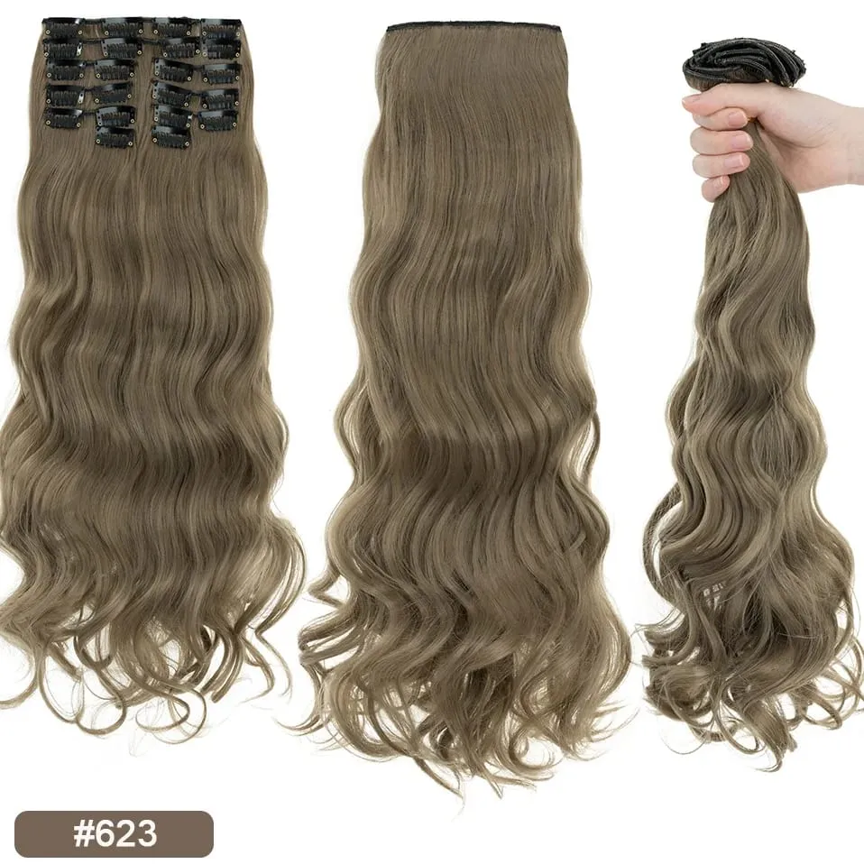 180g 12PCS Wavy Clip in Hair Extensions 22" Long Synthetic Thick Clip On Hair Extensions for Women Full Head Hairpiece