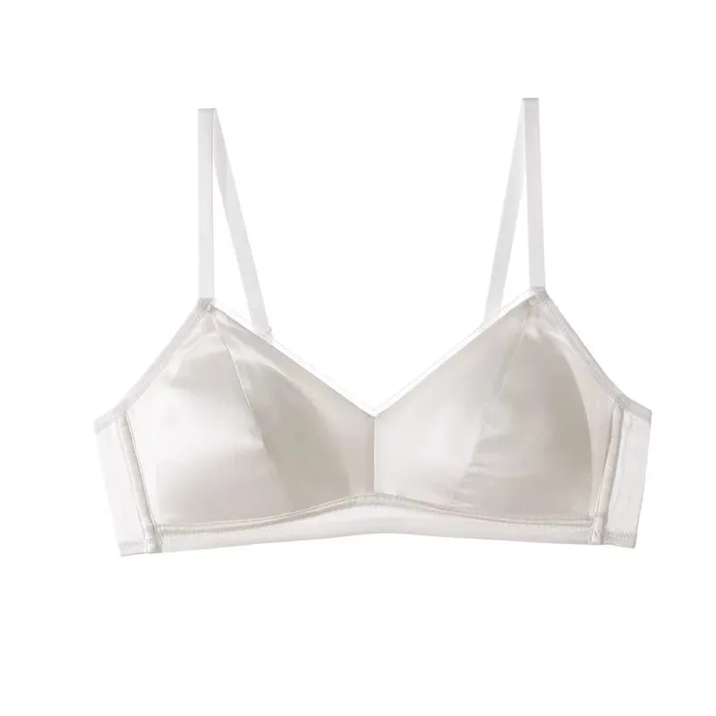 SuyaDream Women Silk Bra Set 93%Silk 7%Spandex Thin Mold Cup Wire Free Underwears 2023 Comfortable Intimates White Black