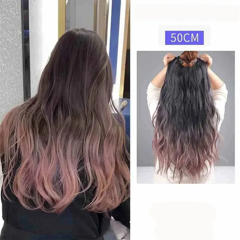 One piece hanging ear dyed synthetic wig piece for women highlighted color hair extensions