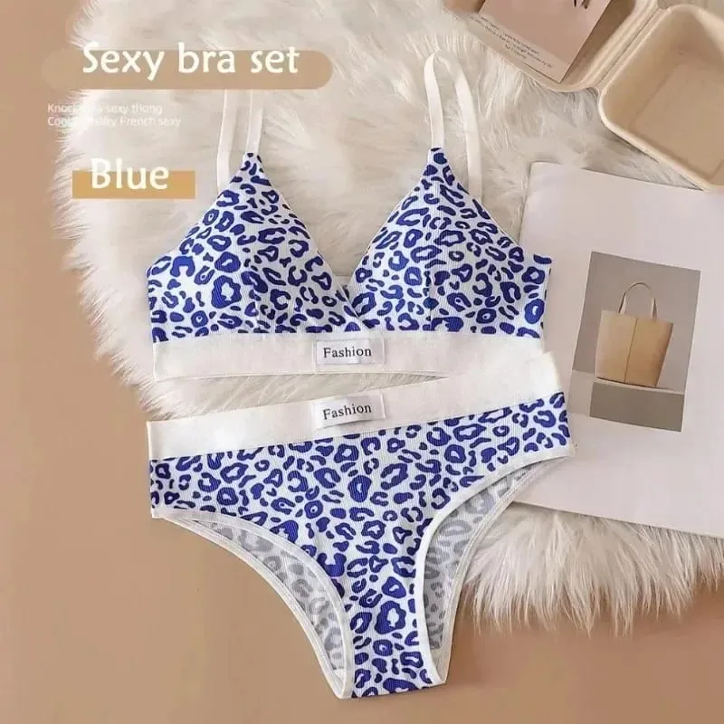Women Seamless Bra Set Sexy Lingerie Low Waist Panties Leopard Bralette Set Vneck Sport Brassiere Female Cotton Underwear