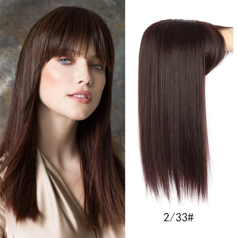 Synthetic 16inch Straight Topper Hair with 3 Clips for Women Hairpieces for Thinning Hair Featuring Bangs Easy to Wear