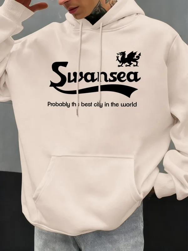 Swansea The Best City Letter Σχέδιο Φθινοπωρινά Ανδρικά με κουκούλα με κουκούλα casual fleece Soft πουλόβερ Hip hop Ρούχα φαρδιά μπλουζάκια