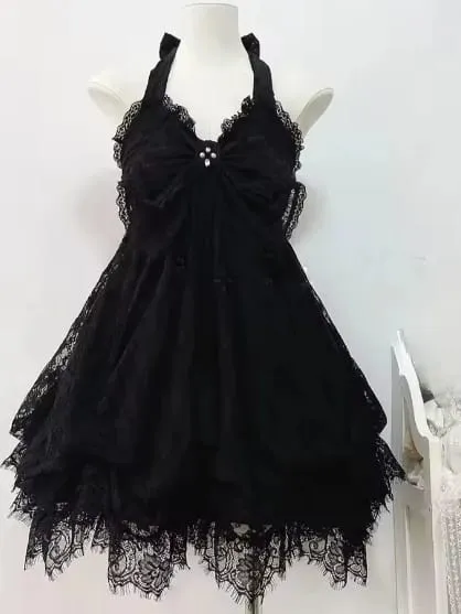 Japanese Style Sweet Lace Bow Kawaii Lolita Dress Women Vintage Ruffles Cake Dresses Harajuku Y2k Slim Bandage Dress 2026 Summer