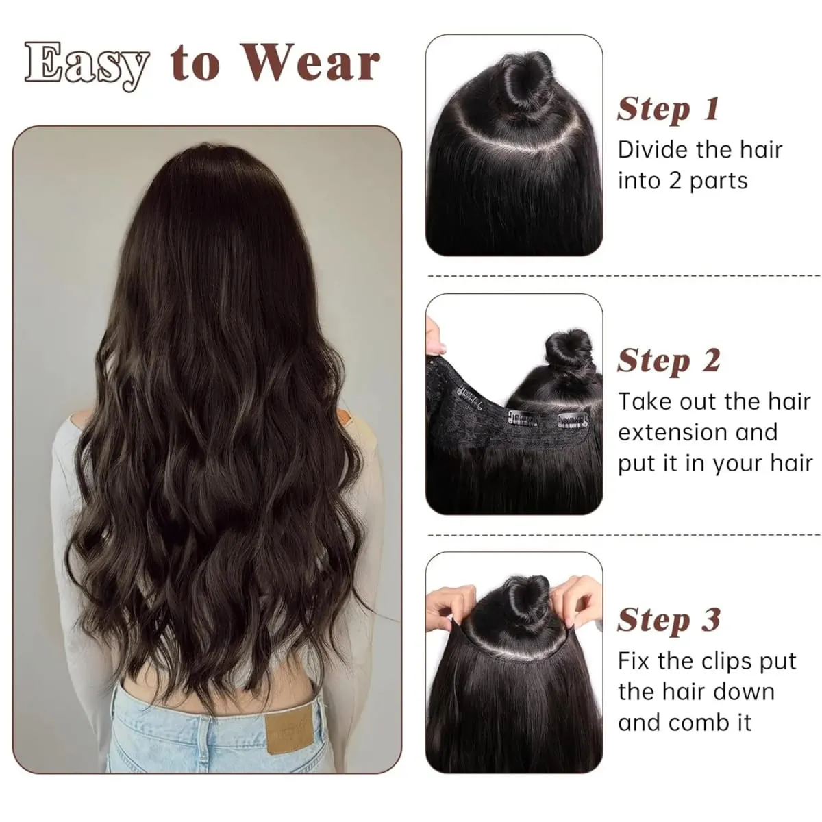 16-24 Inch U-Shape Lace 5 Clips Clip In Hair Extensions Synthetic Long Wave Curly Heat Resistant Full Shine Hair For Women