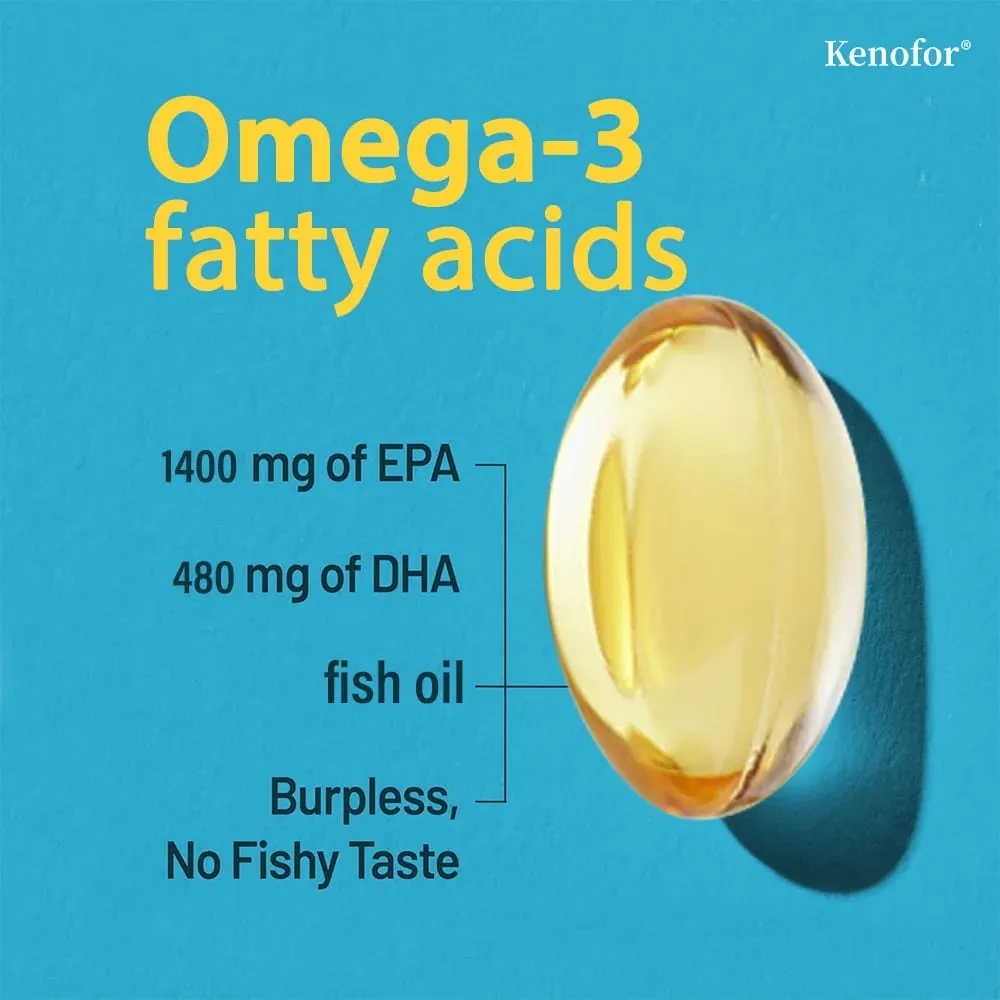 Kenofor Omega 3 fiskeoliekapsler med EPA & DHA hjælper hjerneudvikling og kardiovaskulær sundhed til øjen- og hudsundhed