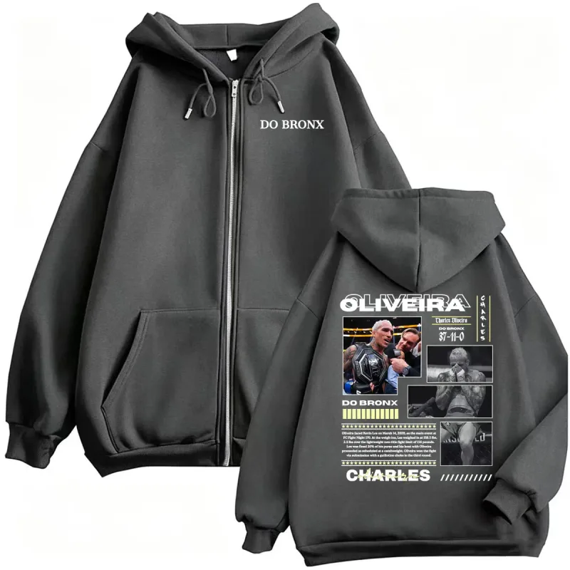 Do Bronxs Charles Oliveira Sweatshirt Jacket Coats Men Women Violence Aesthetic Zipper Hoodies High Quality Fleece Zip Up Hoodie