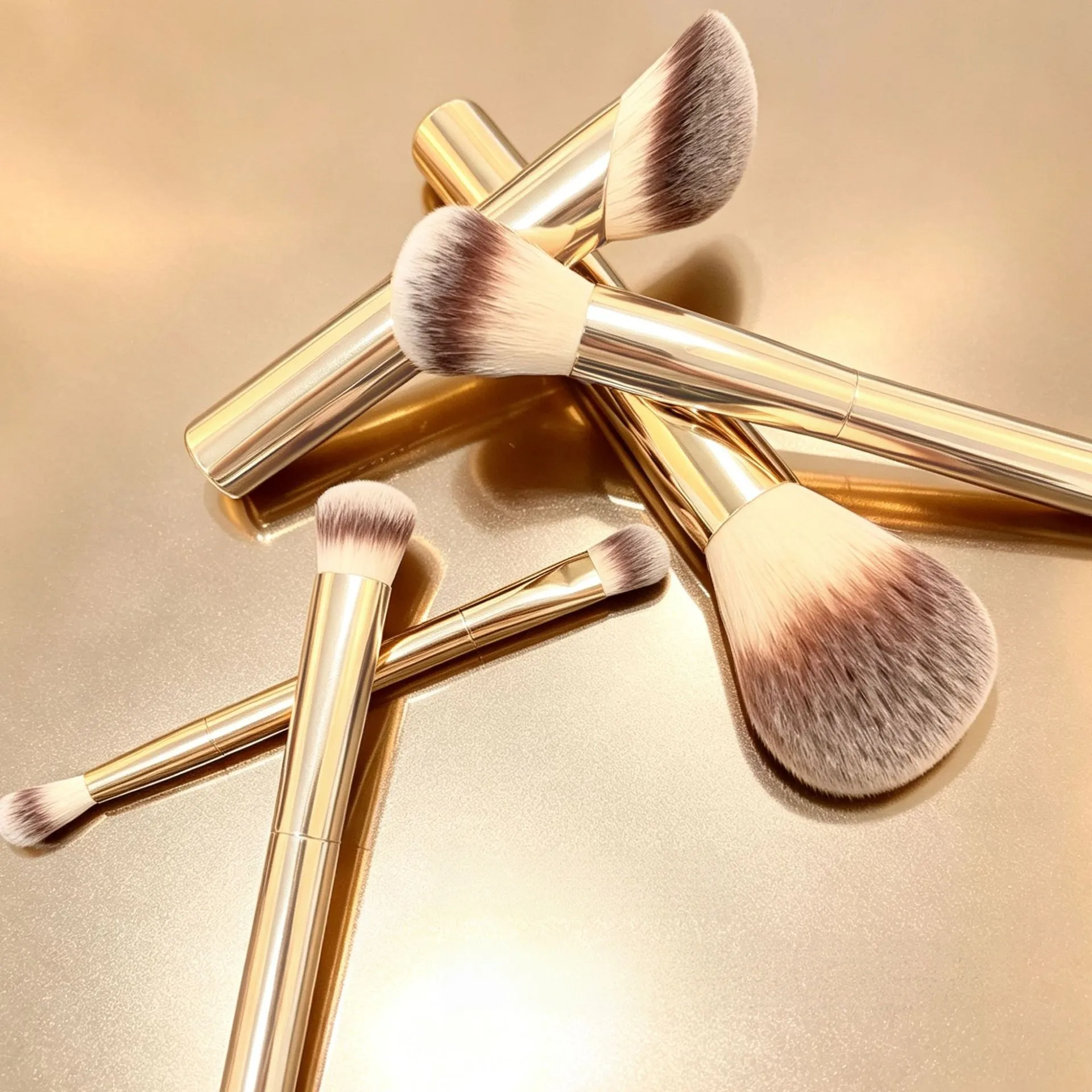 Face and Eye Travel Brush Set Gold High Quality Synthetic Hair Makeup Brushes Set with Pouch Box