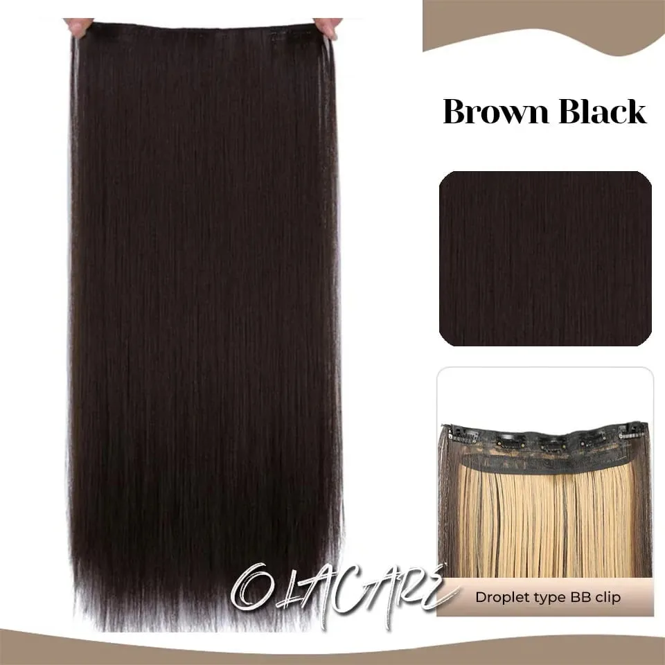 Synthetic Wig 5 Clip One Piece Invisible Hair Extensions Long Straight 24Inch Heat Resistant Hairpiece for Women