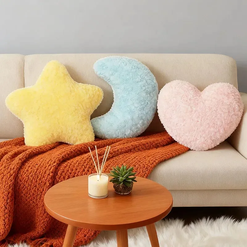 Colorful Sky Pillow Stuffed Moon Star Heart Plush Cushion Sofa Chair Back Support Plushie Decoration Gift