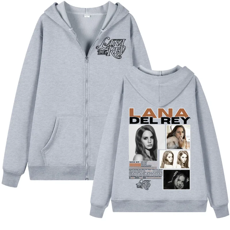 Singer Lana Del Rey Graphic Zipper Hoodie Men Women Fashion Aesthetic Zip Up Pullovers High Quality Fleece Oversized Sweatshirts